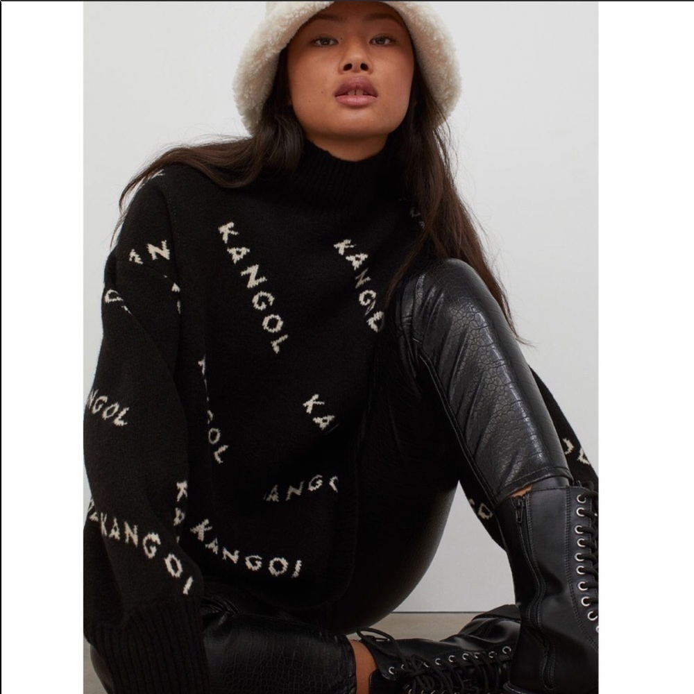KANGOL Knit Oversized Turtleneck Logo Sweater​